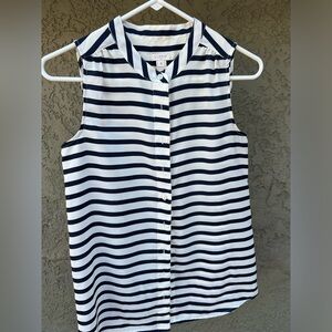 J. Crew Navy White Stripe Button Down Sleeveless Top